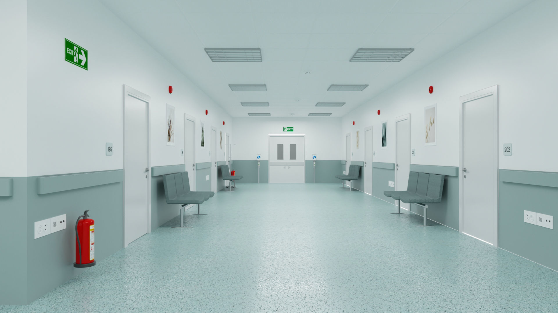 Hospital Ward And Hallway 3D 3D model_2