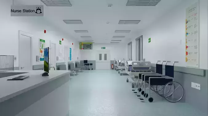 Hospital Ward And Hallway 3D 3D model