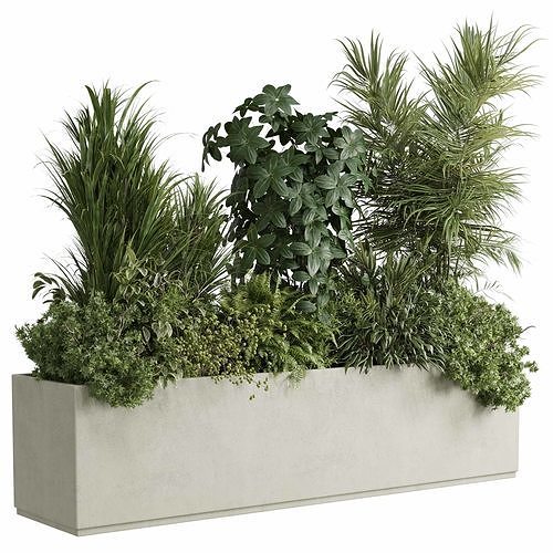concrete box plants on stand - set indoor plant 445  3D model