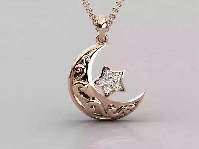 Religious star moon pendant 3dm stl render detail 3D print model