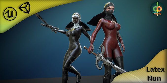 Latex Nun Low-poly 3D model