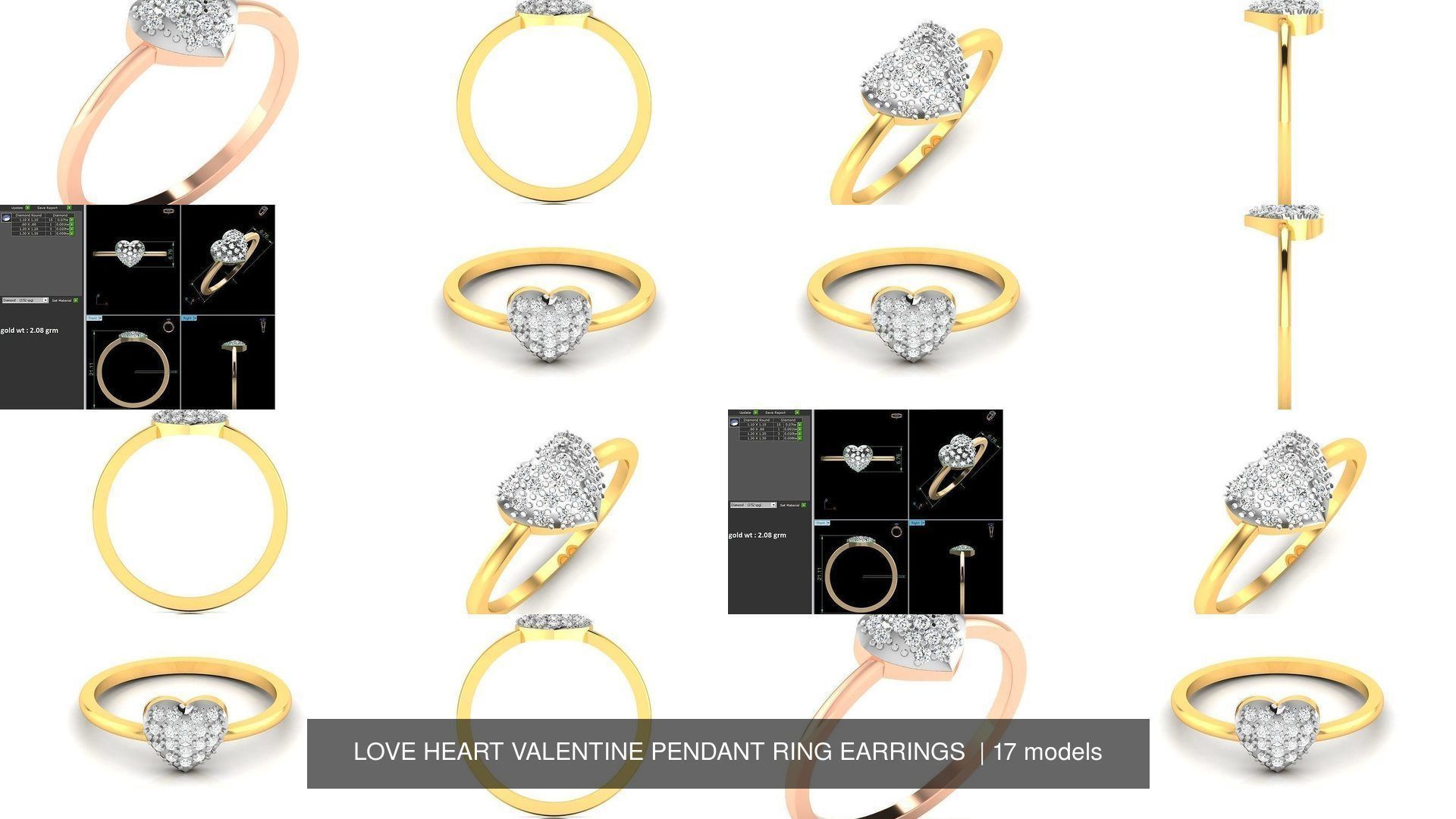 17 LOVE HEART VALENTINE PENDANT RING EARRINGS  3D Model Collection_2