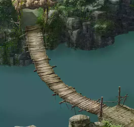 Suspension bridge-plank-rope-bridge 3D model