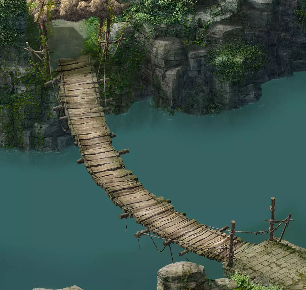 Suspension bridge-plank-rope-bridge 3D model_0