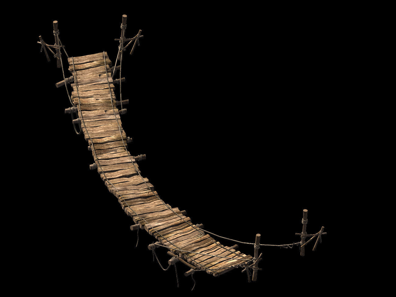 Suspension bridge-plank-rope-bridge 3D model_2