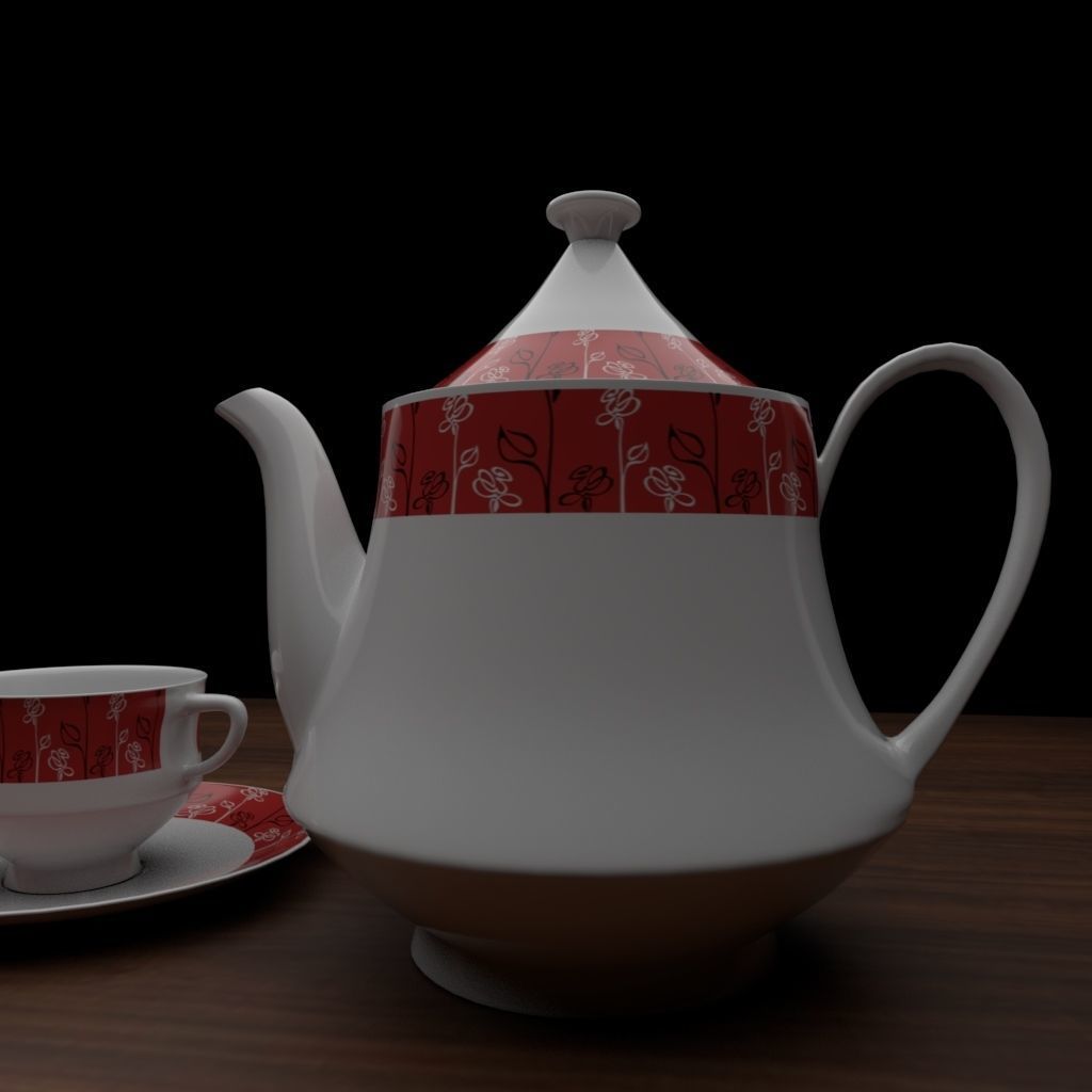 Tea set teapot and cup Low-poly 3D model_2