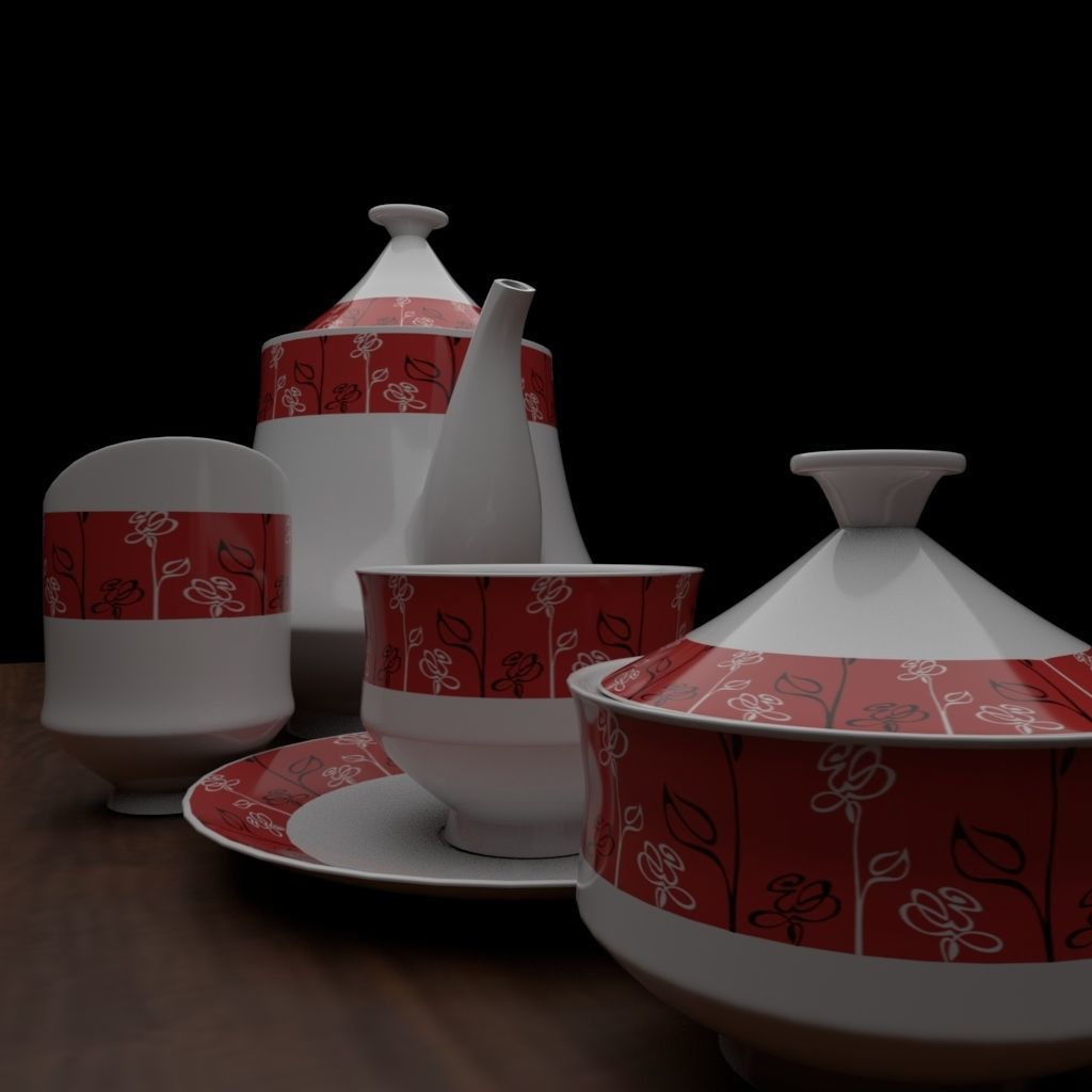 Tea set teapot and cup Low-poly 3D model_3