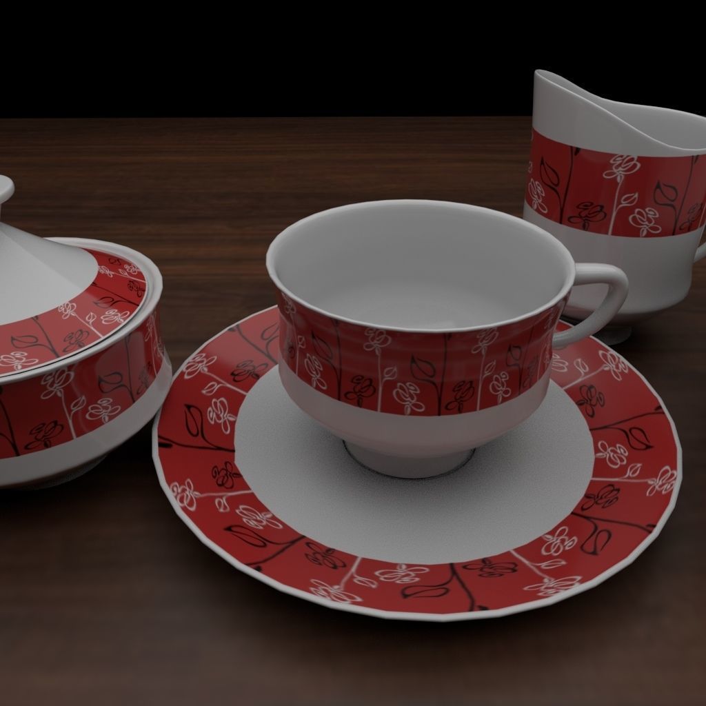 Tea set teapot and cup Low-poly 3D model_1