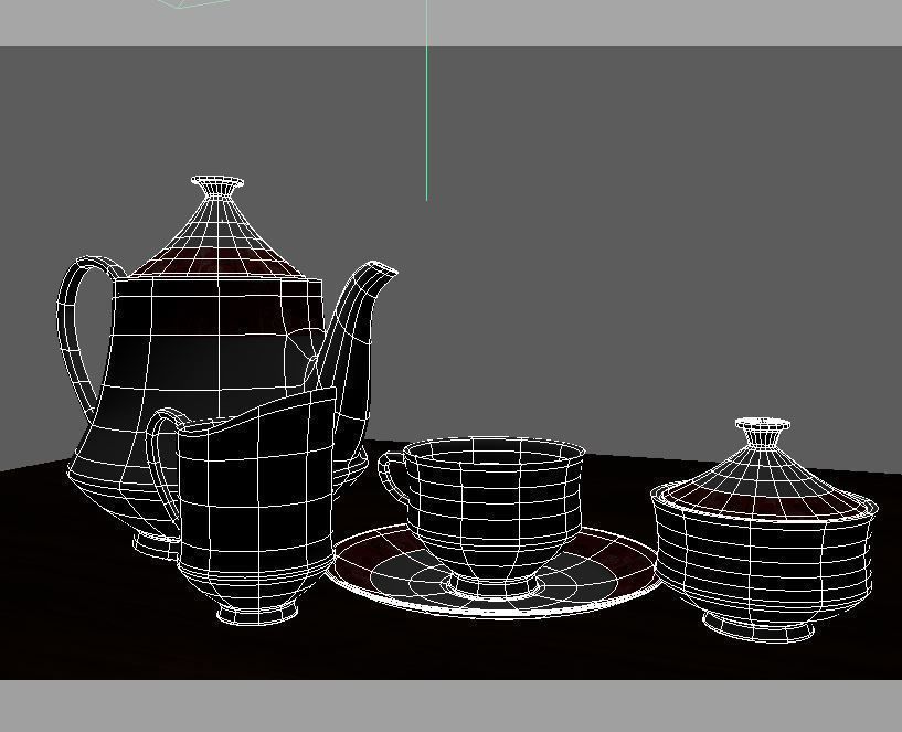 Tea set teapot and cup Low-poly 3D model_4