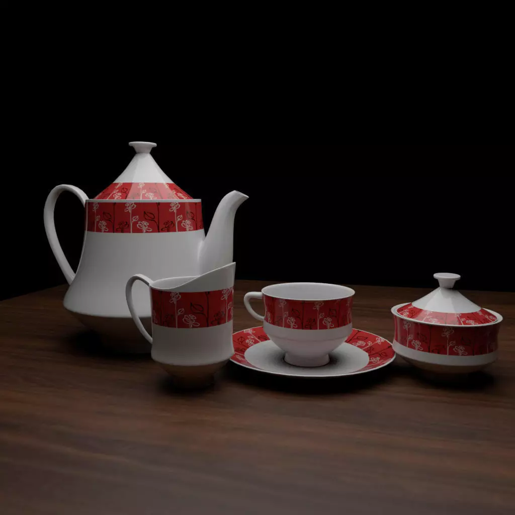 Tea set teapot and cup Low-poly 3D model_0