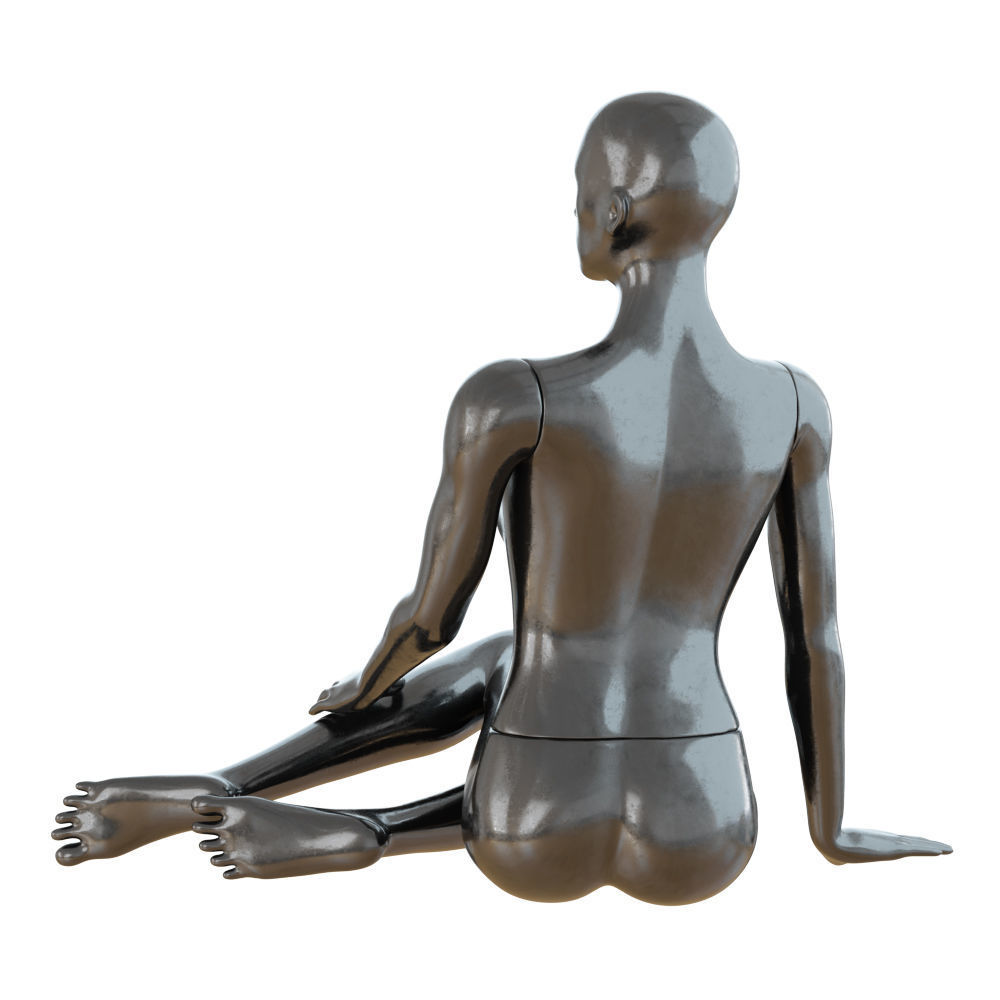 Female Black Mannequin Sitting On The Floor 3D model_3