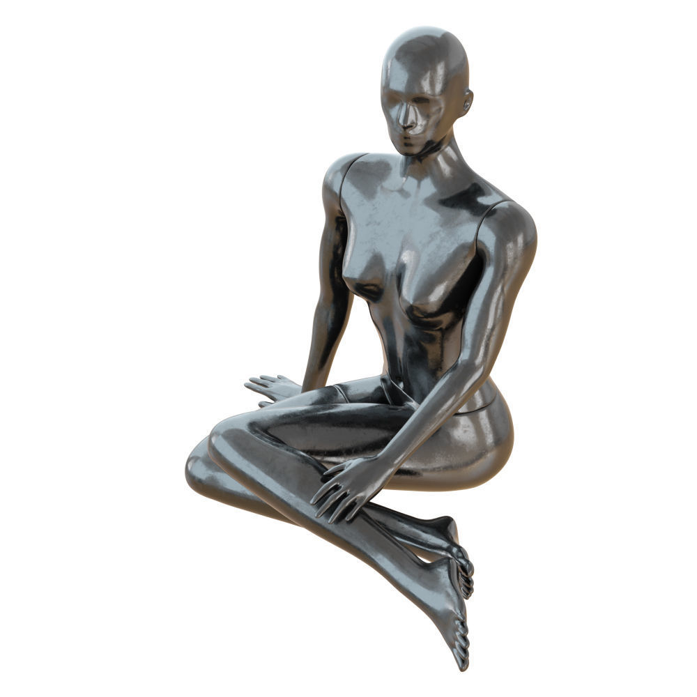 Female Black Mannequin Sitting On The Floor 3D model_2