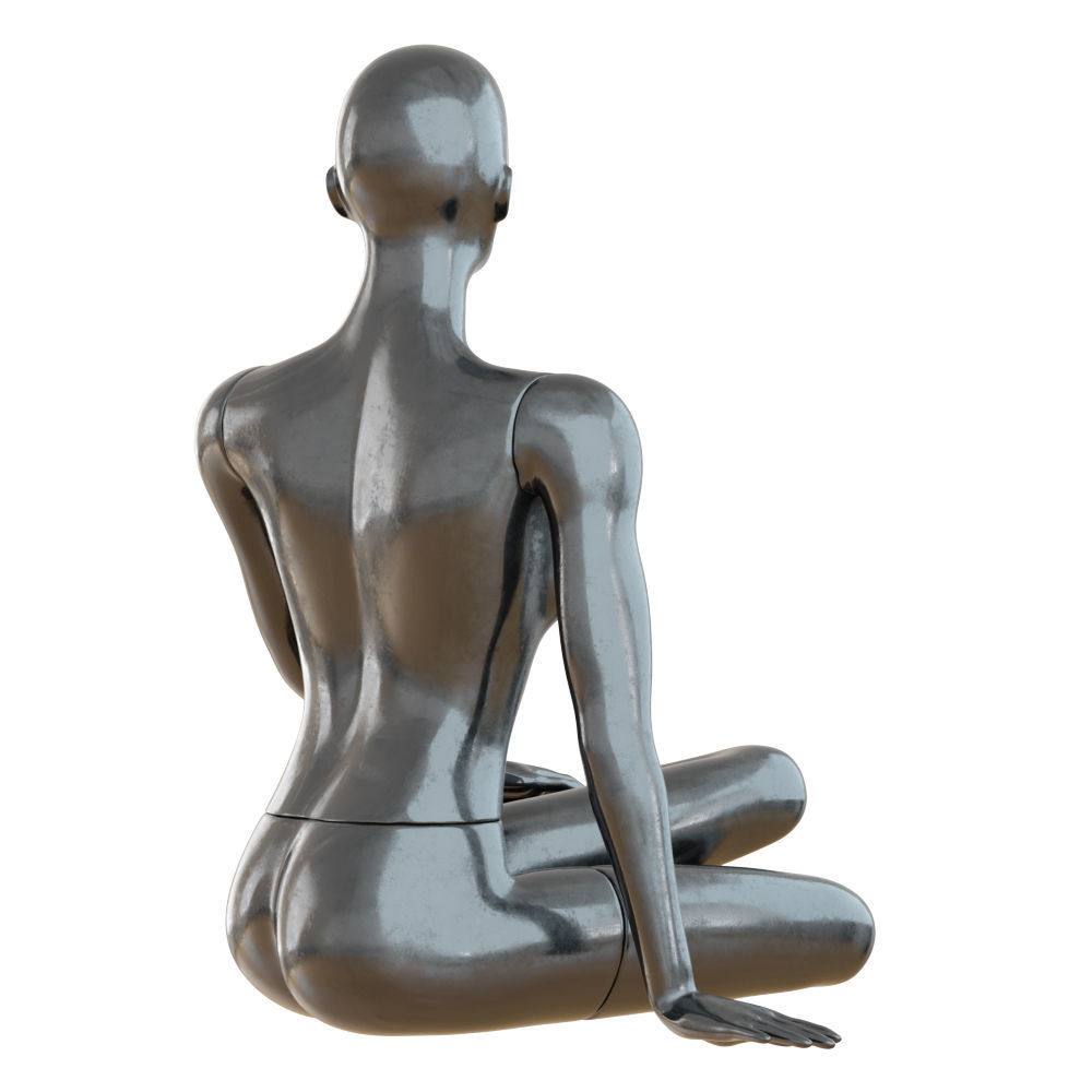 Female Black Mannequin Sitting On The Floor 3D model_5