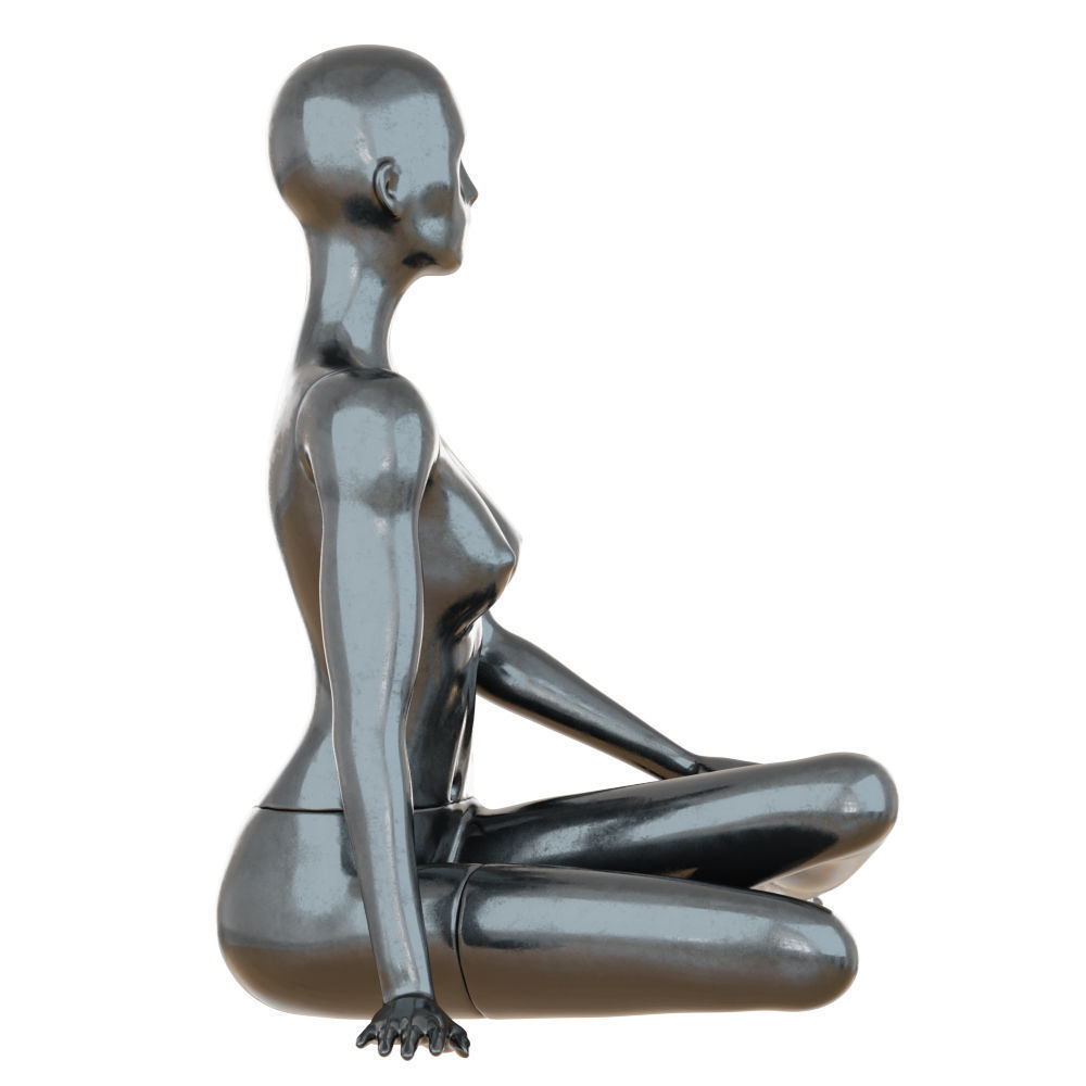 Female Black Mannequin Sitting On The Floor 3D model_1