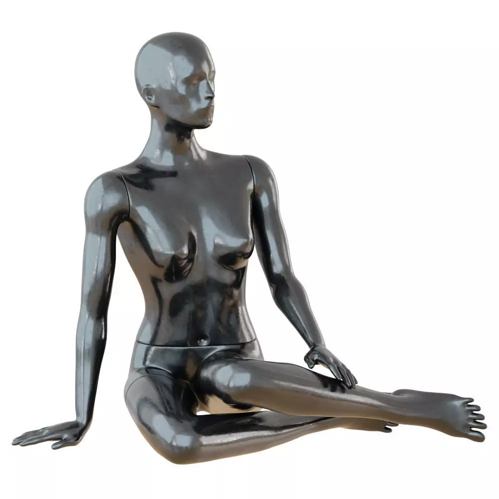 Female Black Mannequin Sitting On The Floor 3D model_0