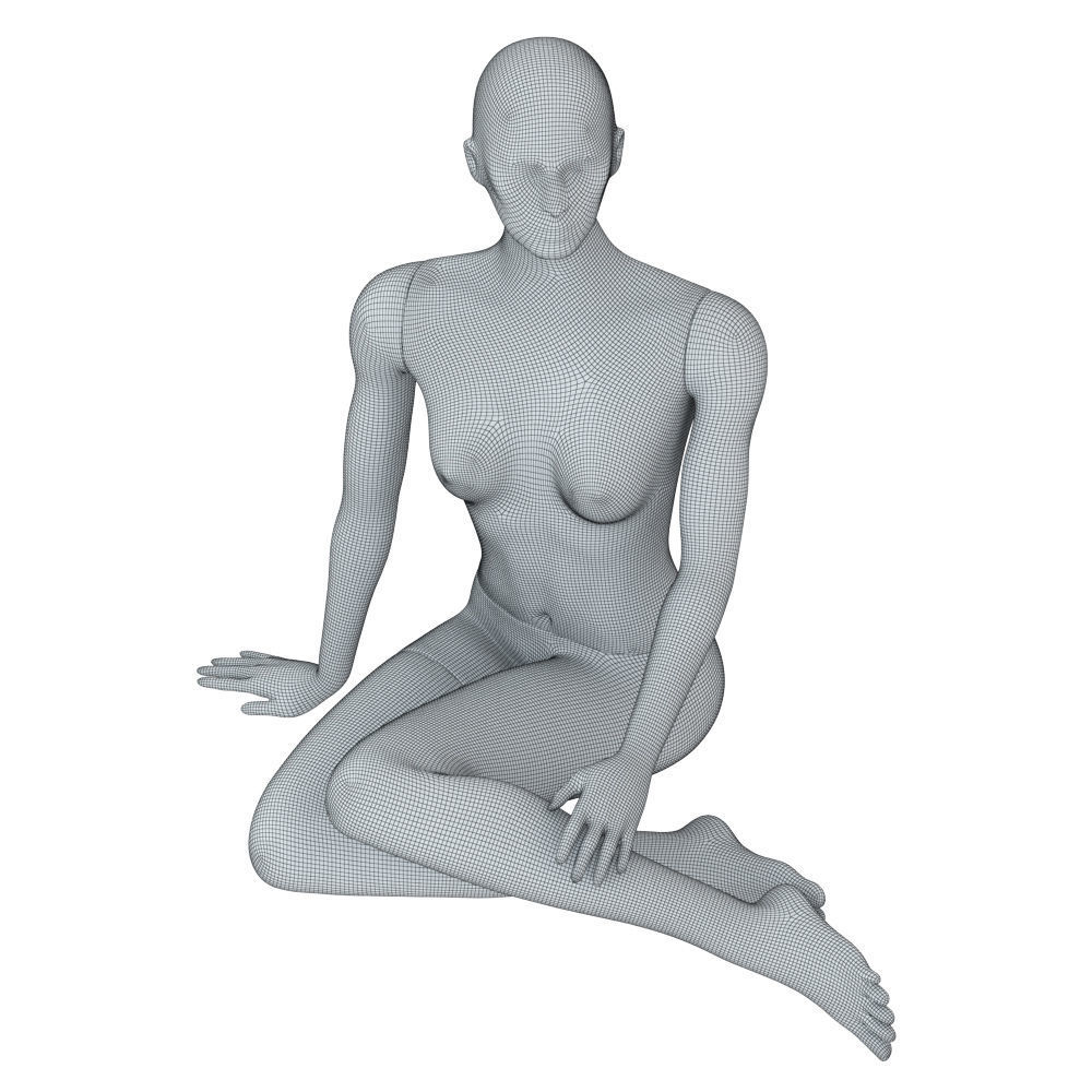 Female Black Mannequin Sitting On The Floor 3D model_6