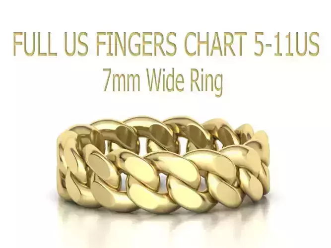 Cuban Link Chain Ring  7mm FULL US FINGERS CHART 5-11  3D print model