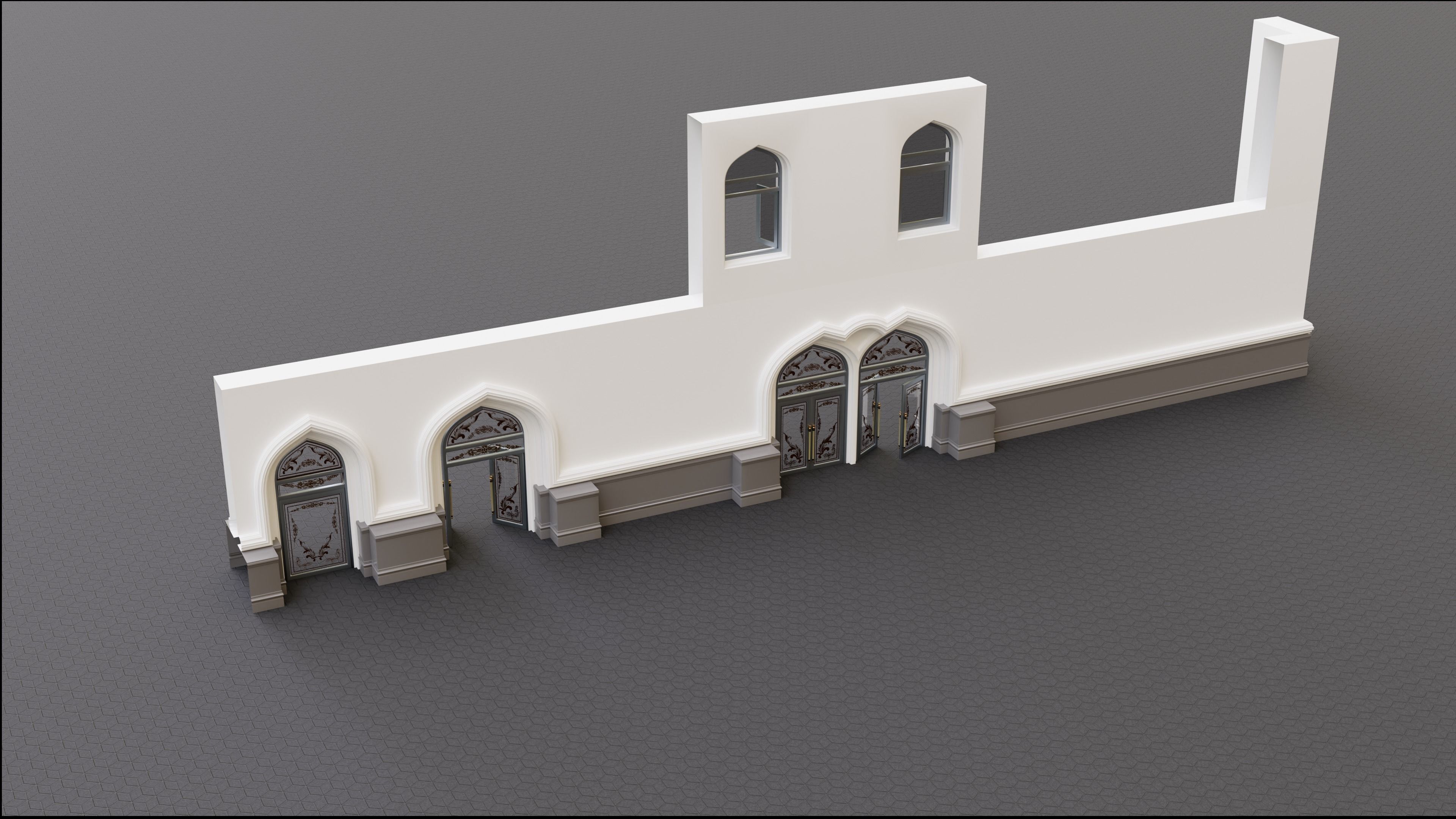 Continuous building Gates Walls and Windows pack 3D model_2