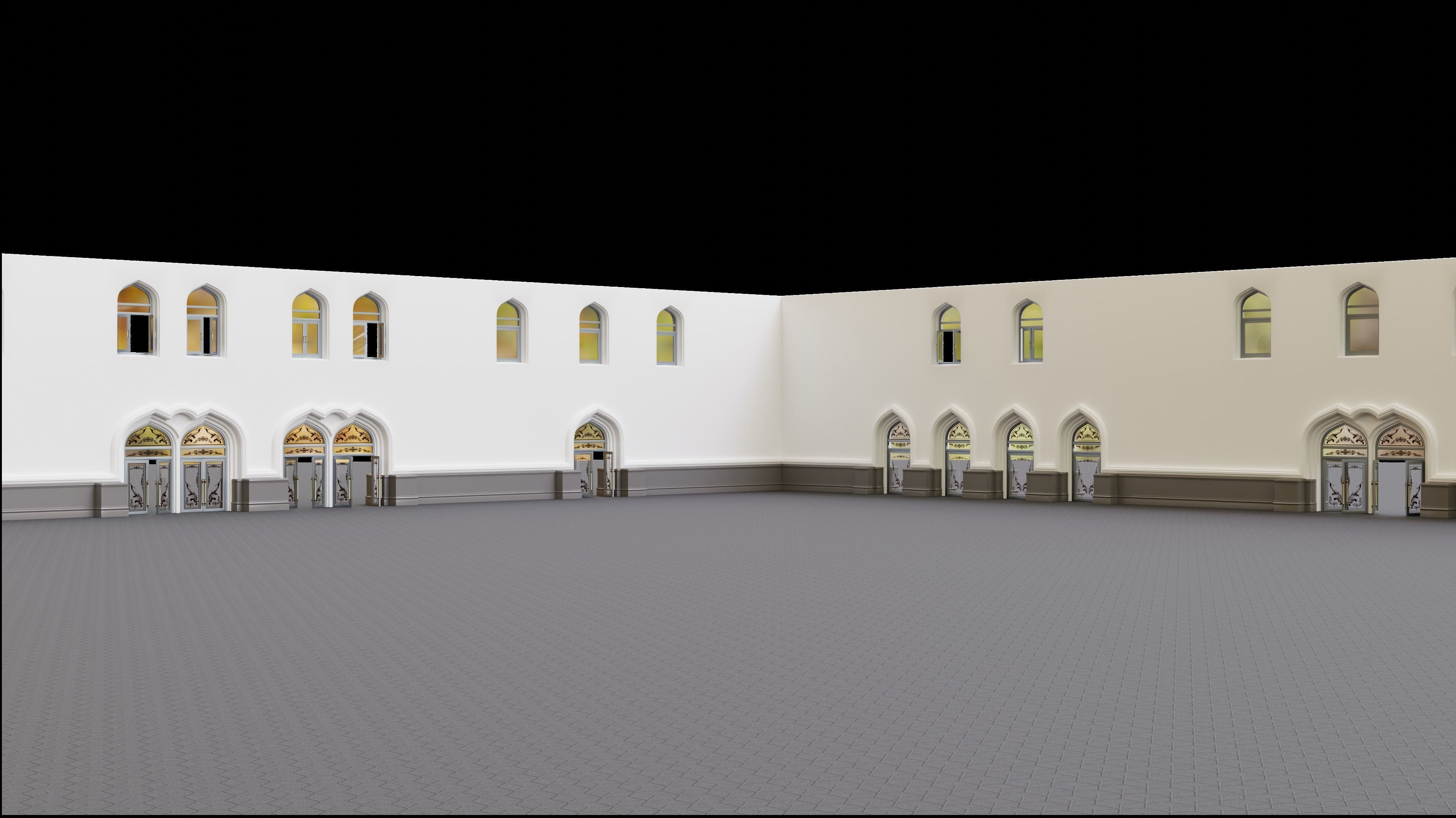 Continuous building Gates Walls and Windows pack 3D model_8