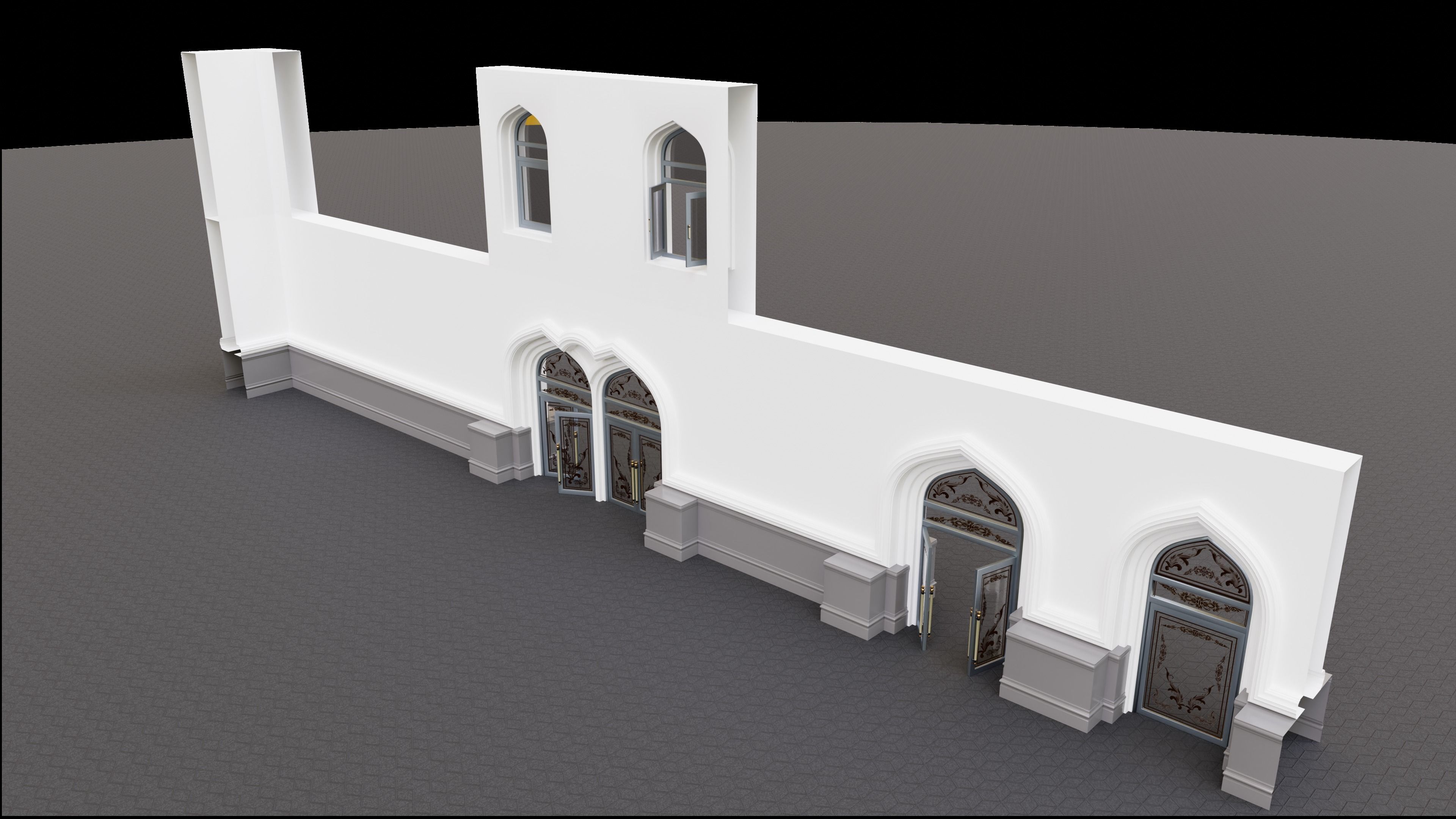 Continuous building Gates Walls and Windows pack 3D model_4