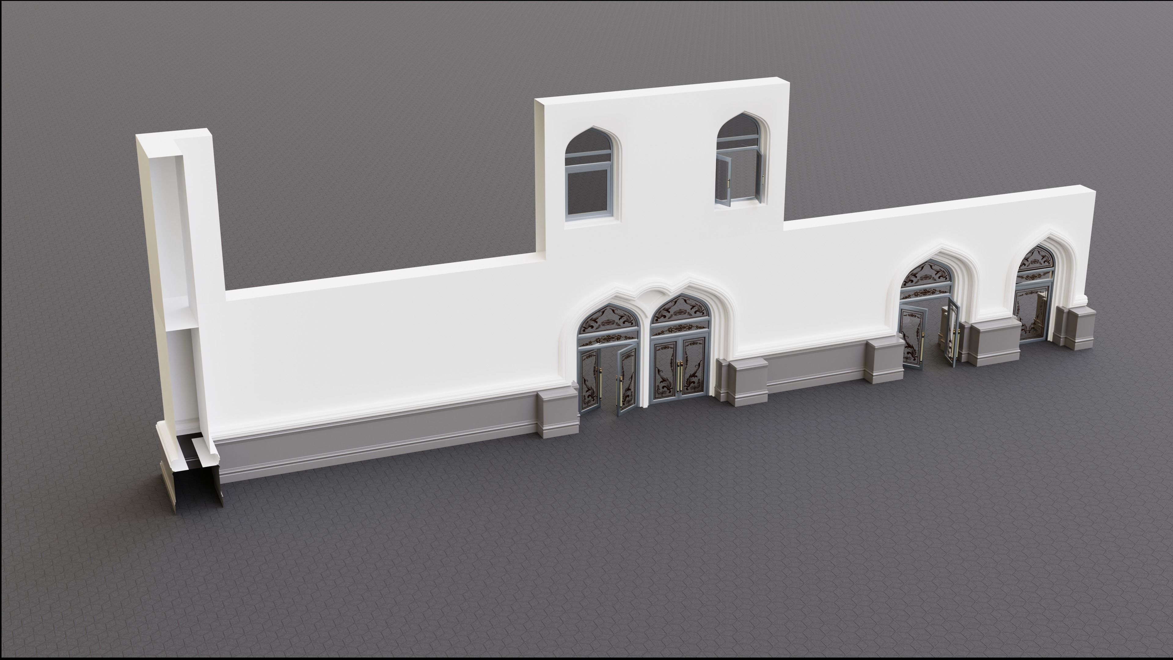 Continuous building Gates Walls and Windows pack 3D model_5