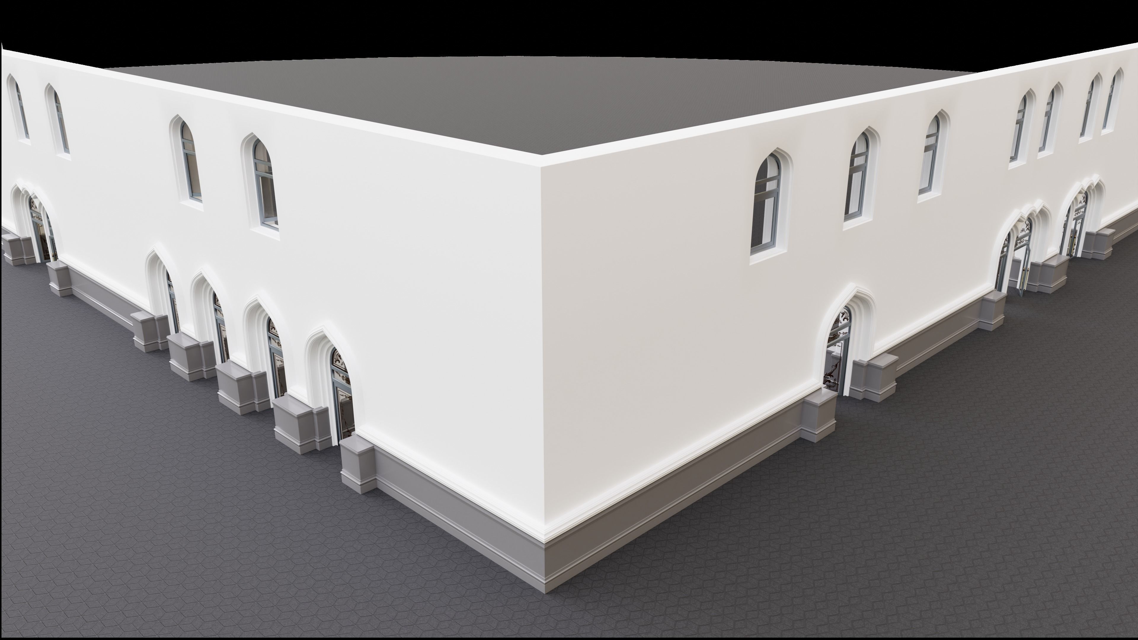 Continuous building Gates Walls and Windows pack 3D model_7