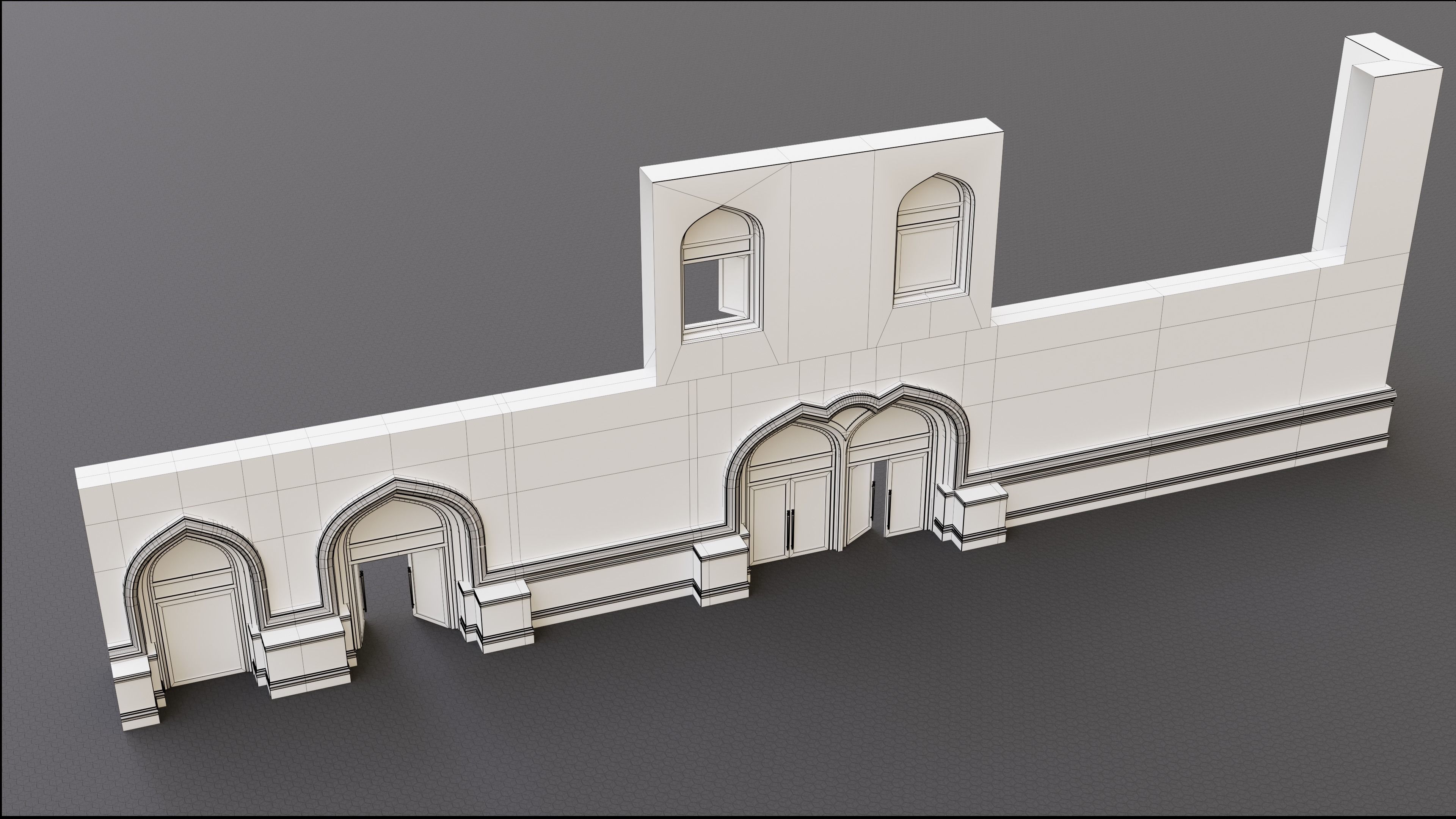 Continuous building Gates Walls and Windows pack 3D model_10