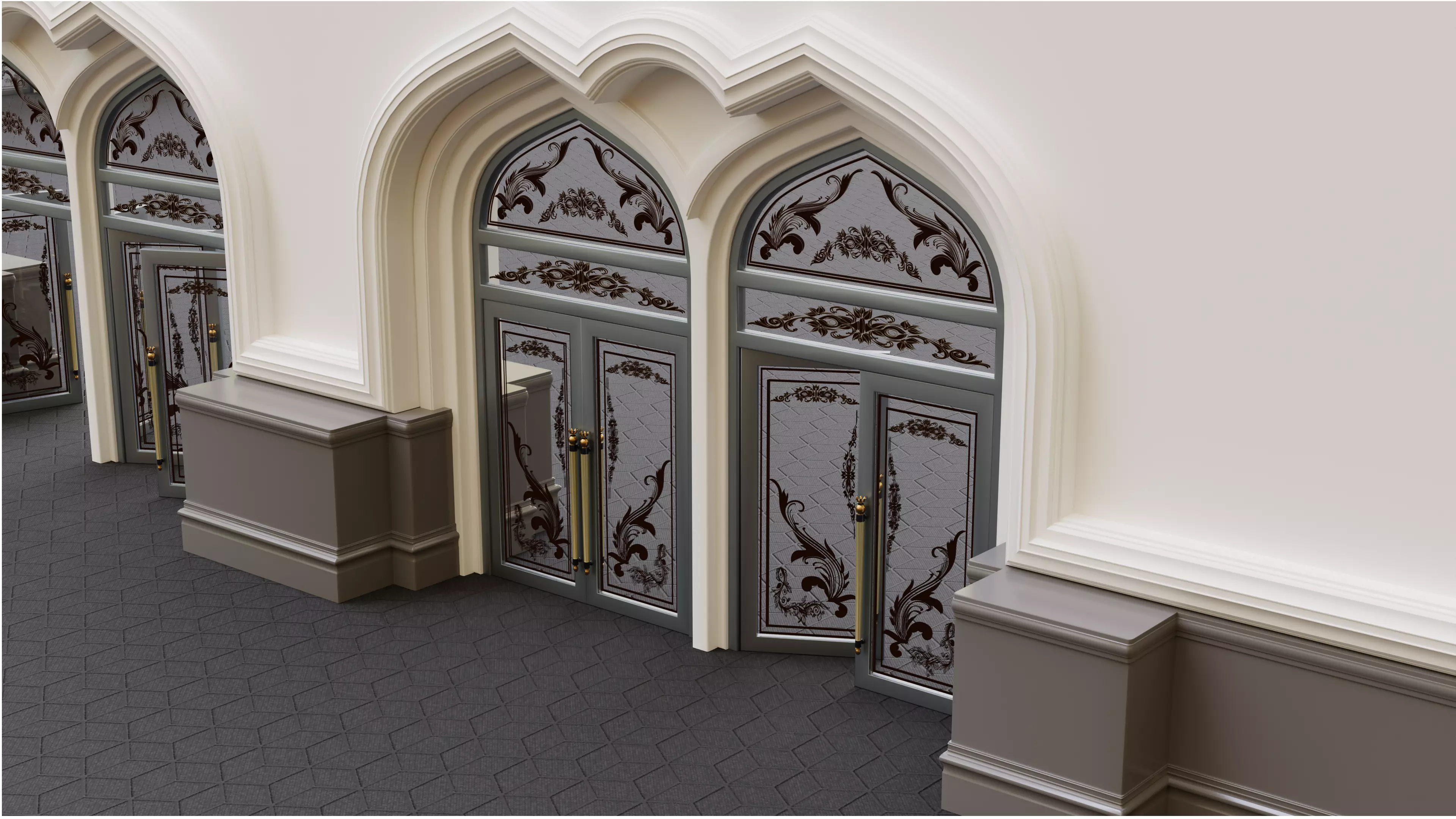 Continuous building Gates Walls and Windows pack 3D model_0