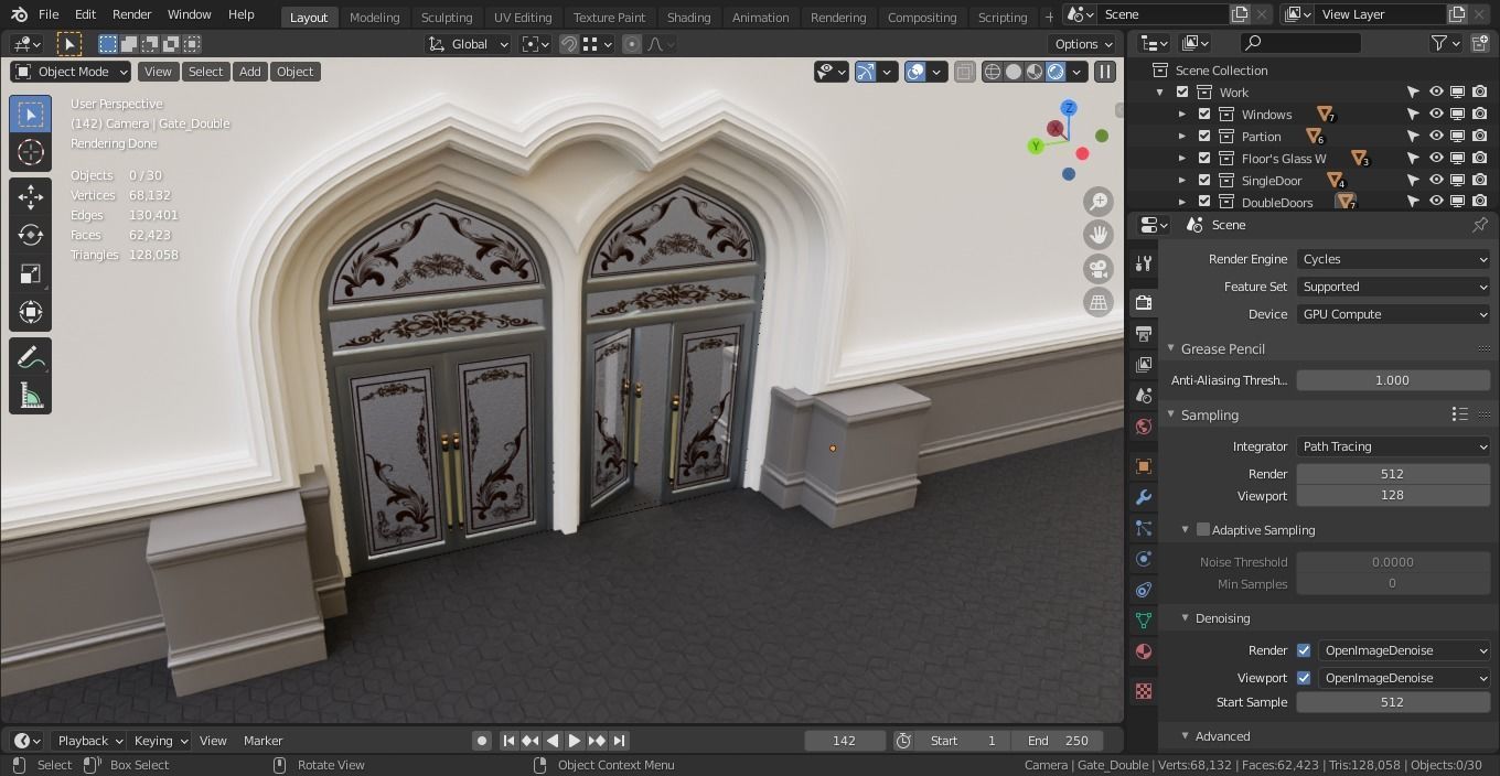 Continuous building Gates Walls and Windows pack 3D model_11