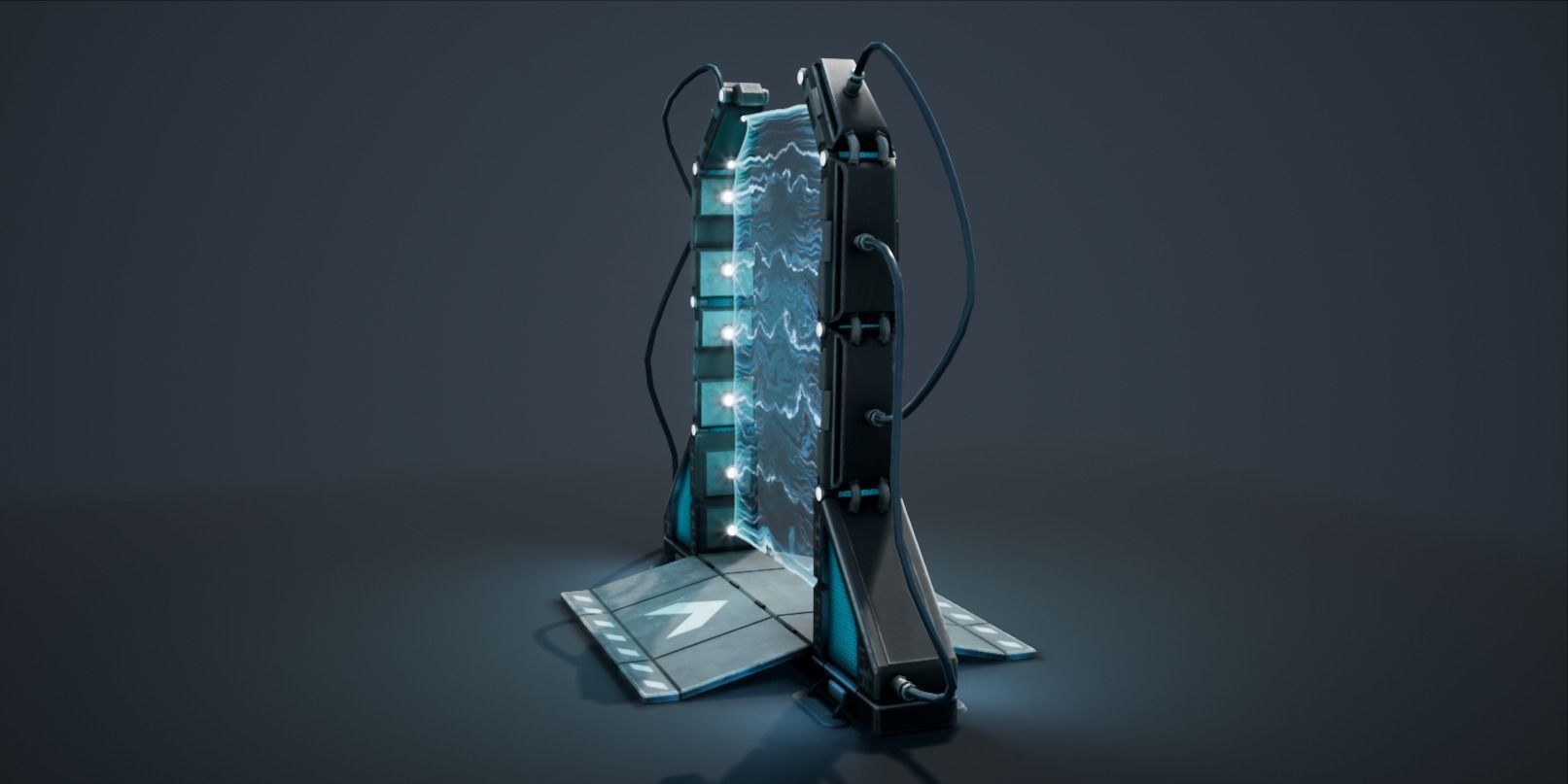 Teleporter futuristic device with lights Low-poly 3D model_4