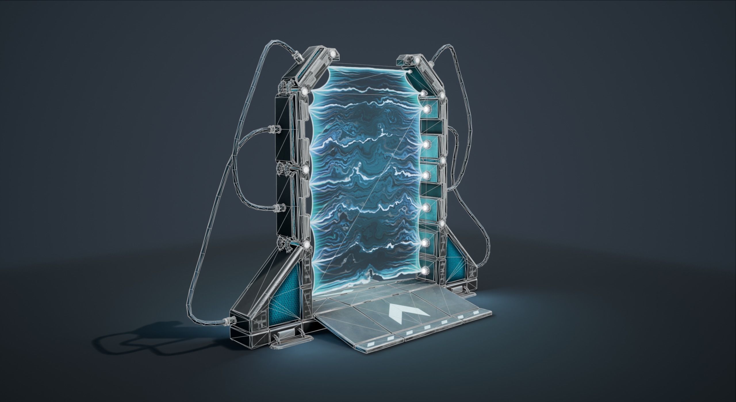 Teleporter futuristic device with lights Low-poly 3D model_8