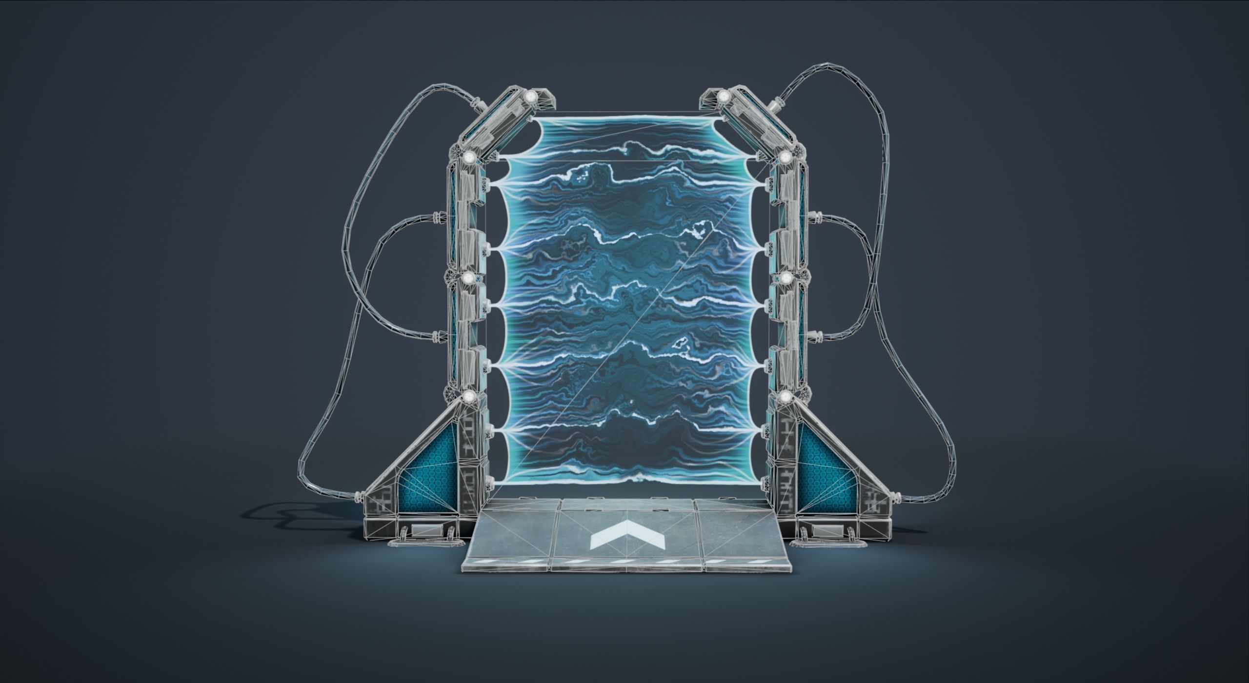 Teleporter futuristic device with lights Low-poly 3D model_7