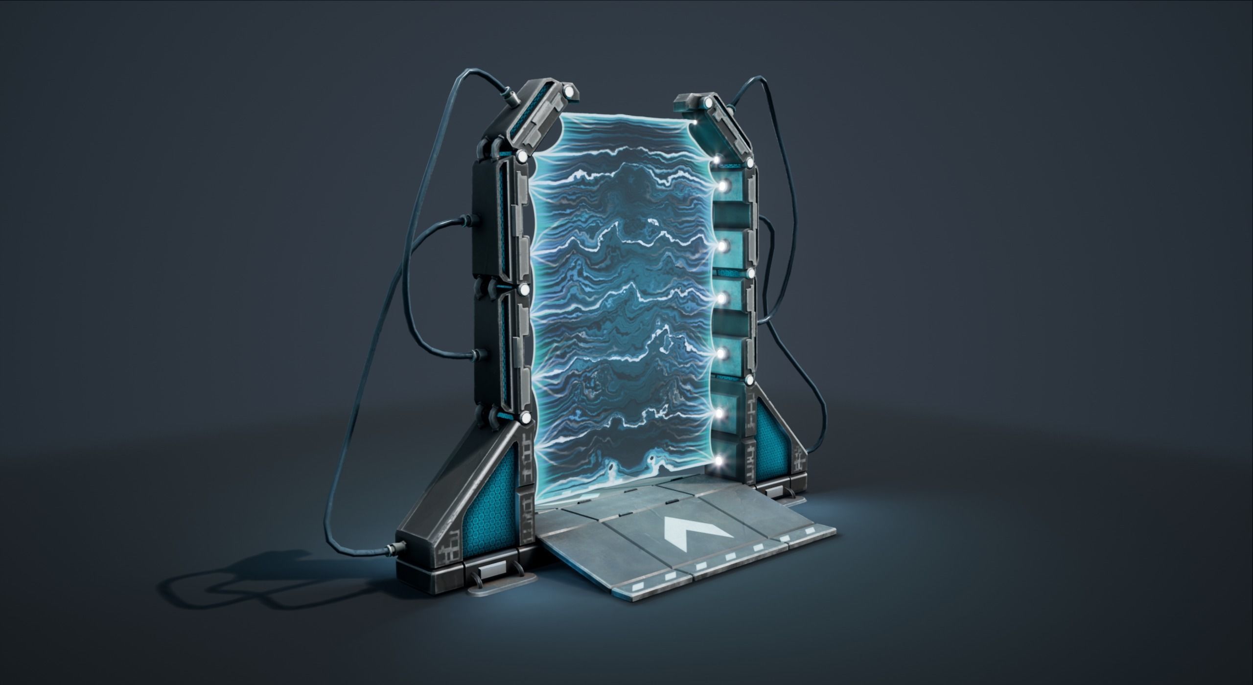 Teleporter futuristic device with lights Low-poly 3D model_2