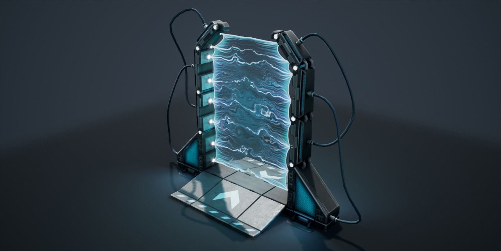 Teleporter futuristic device with lights Low-poly 3D model_5