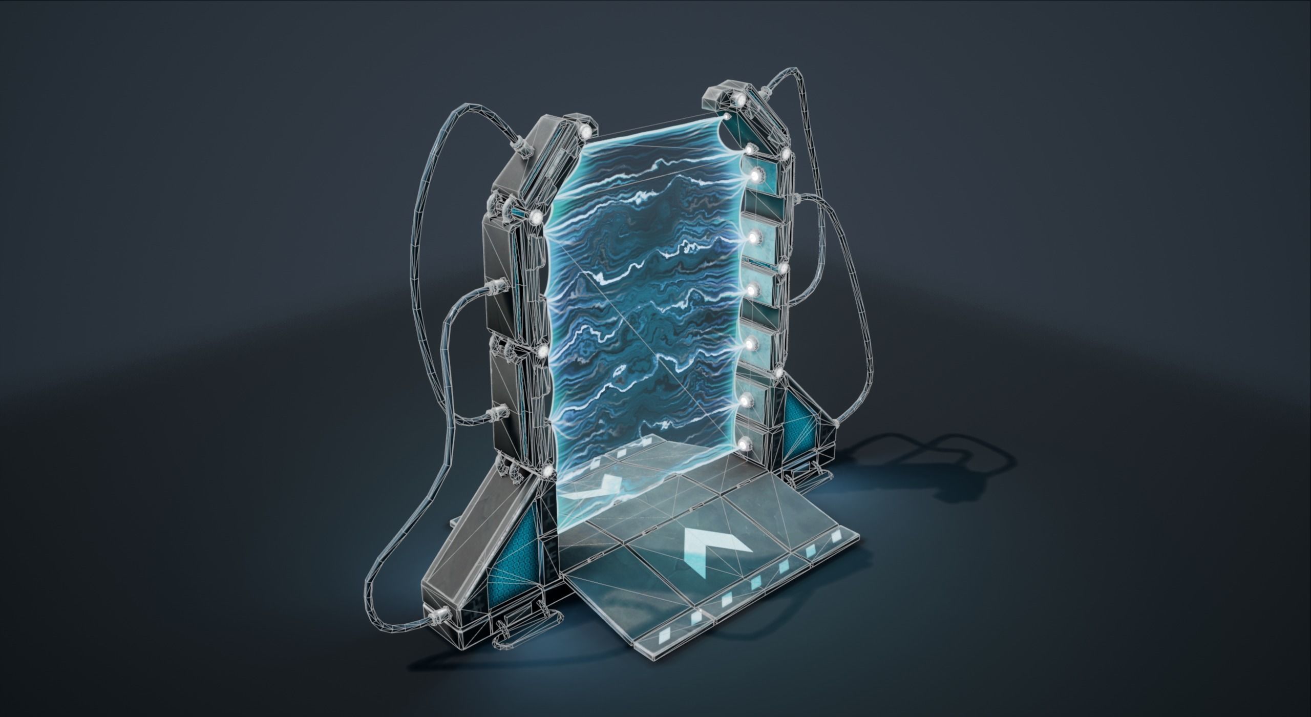 Teleporter futuristic device with lights Low-poly 3D model_9