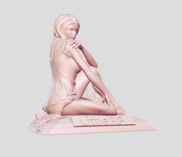 girl sitting statue 3D print model_2