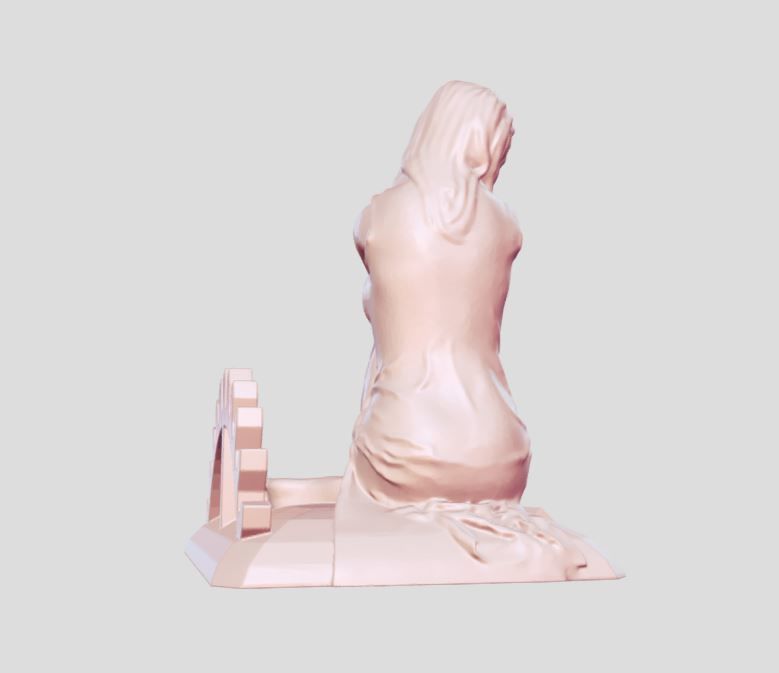 girl sitting statue 3D print model_3