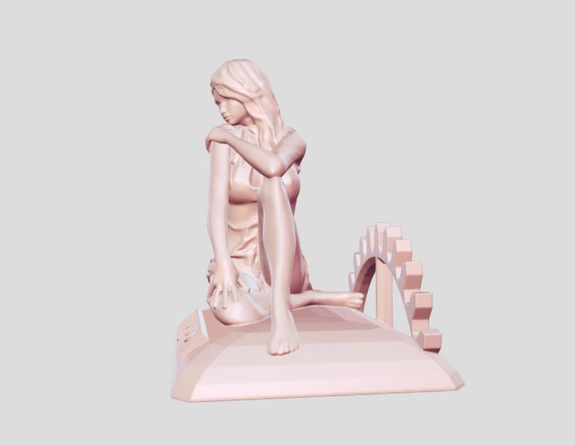 girl sitting statue 3D print model_5