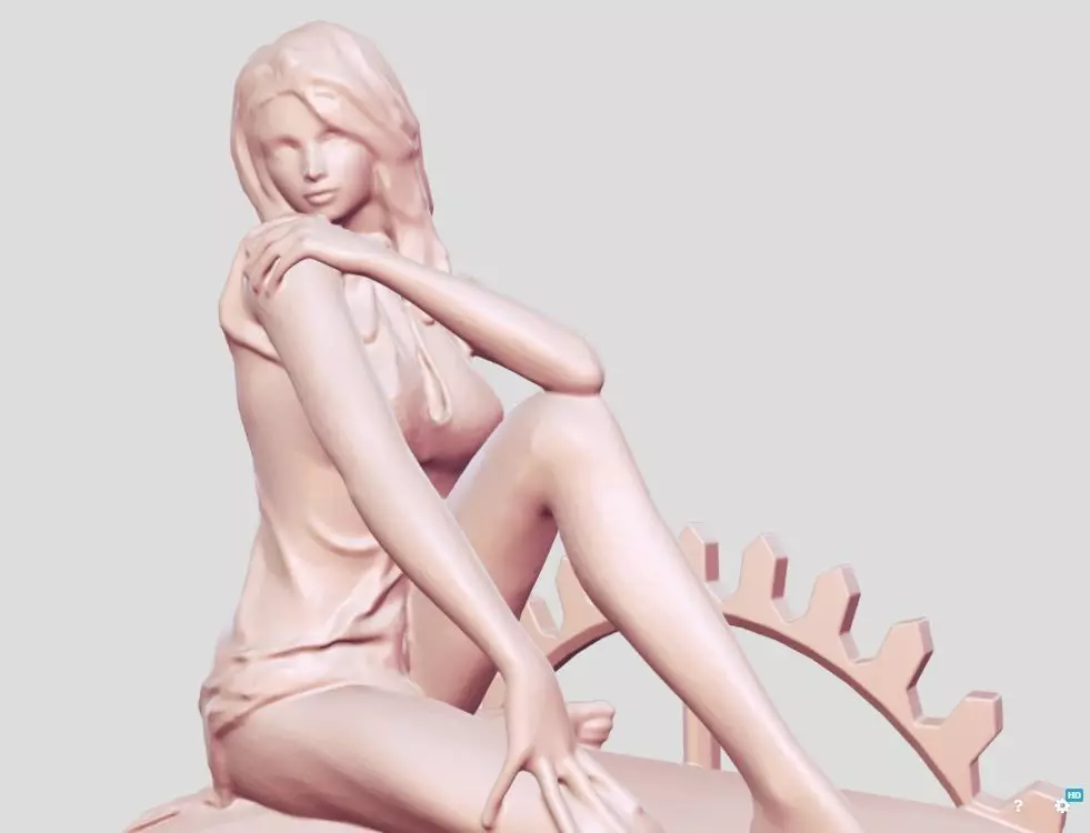 girl sitting statue 3D print model_0