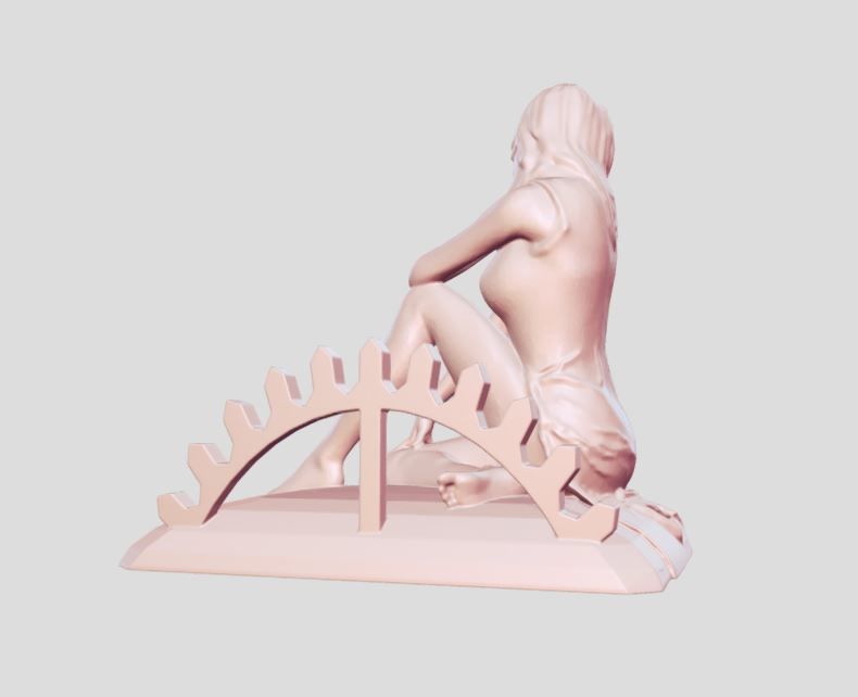 girl sitting statue 3D print model_4