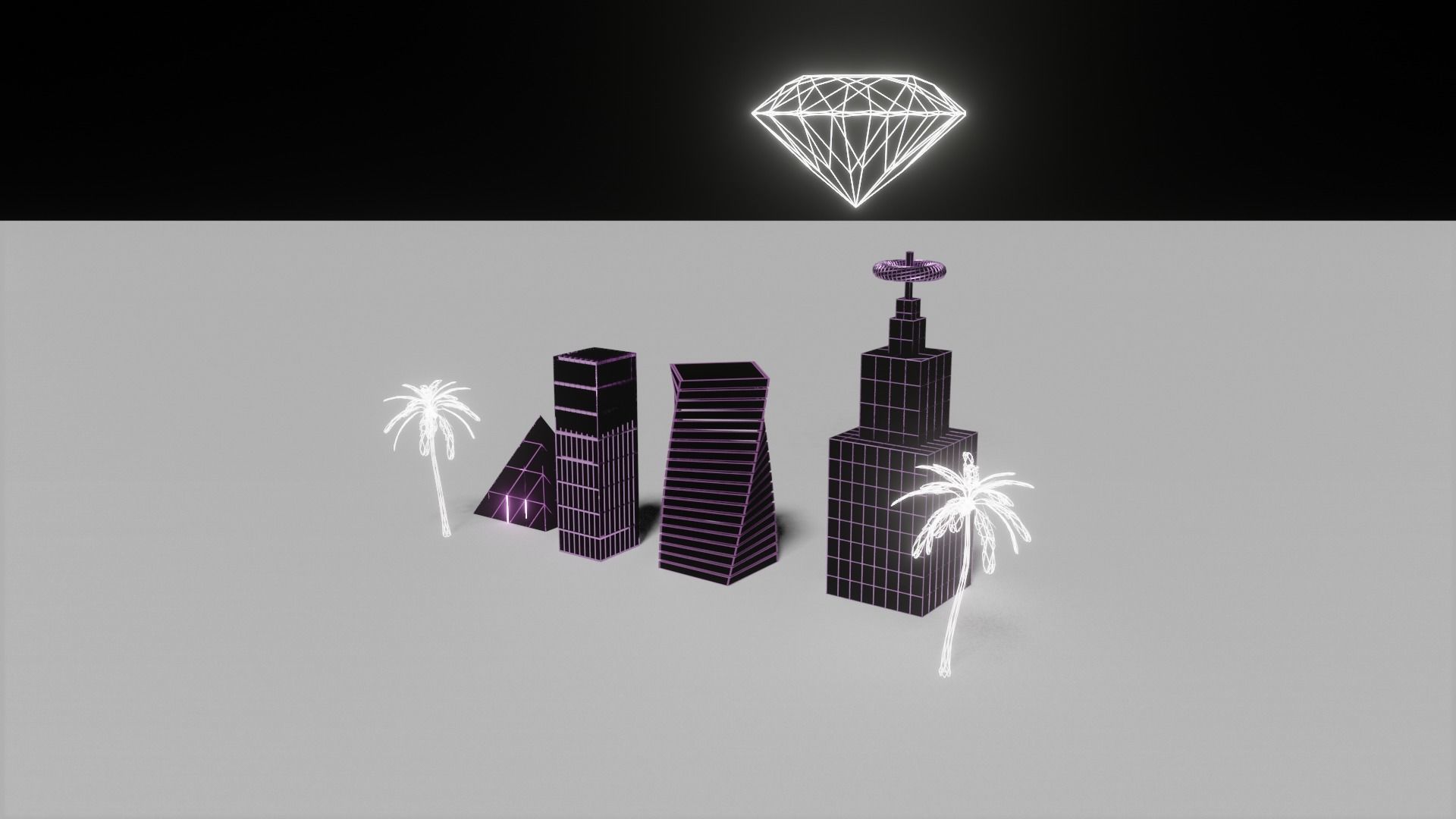Vaporwave City Presets Low-poly 3D model_2
