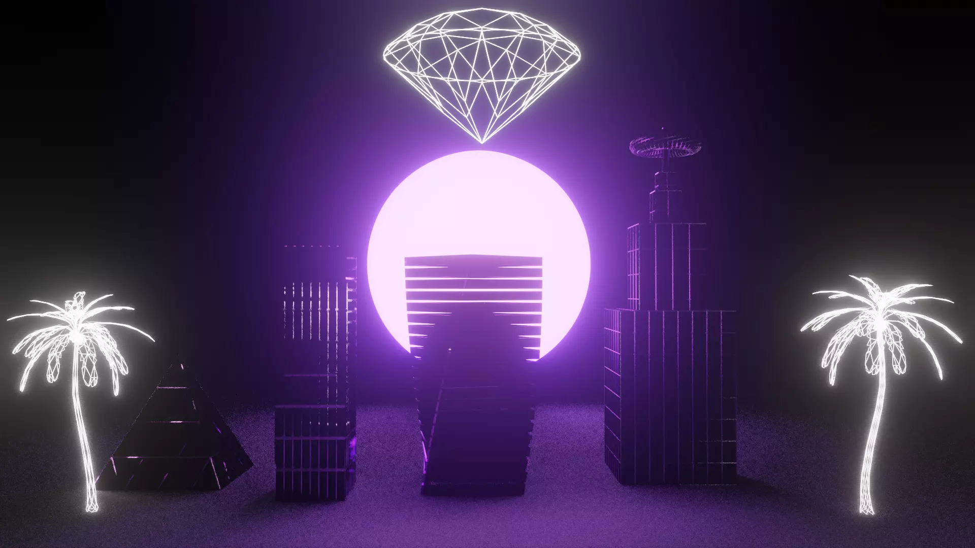 Vaporwave City Presets Low-poly 3D model_0