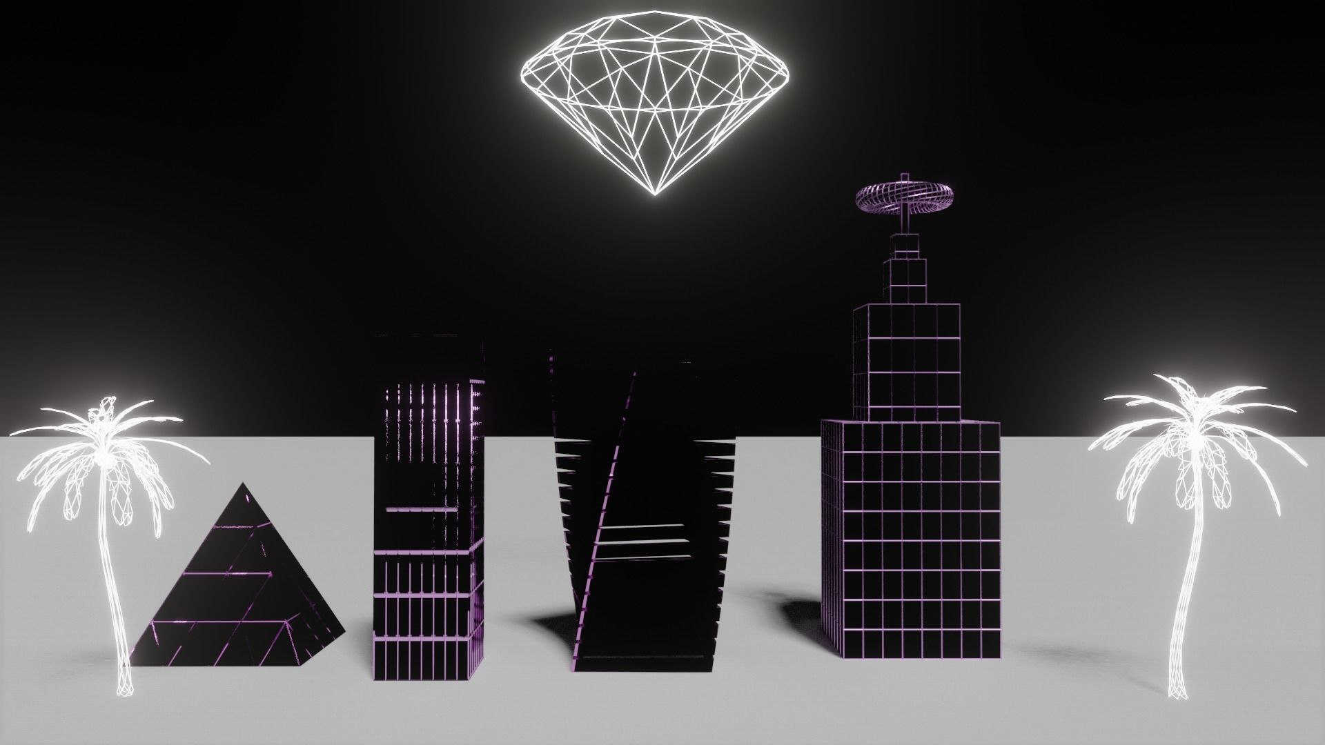Vaporwave City Presets Low-poly 3D model_1