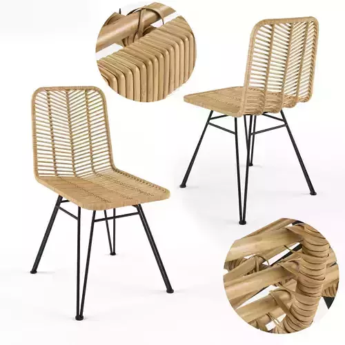 Dining chair natural rattan 3D model