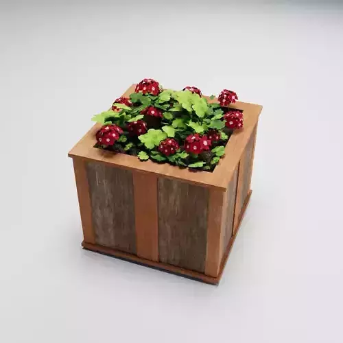 Low-Poly Wood Flower Planter with Geraniums 3D Model