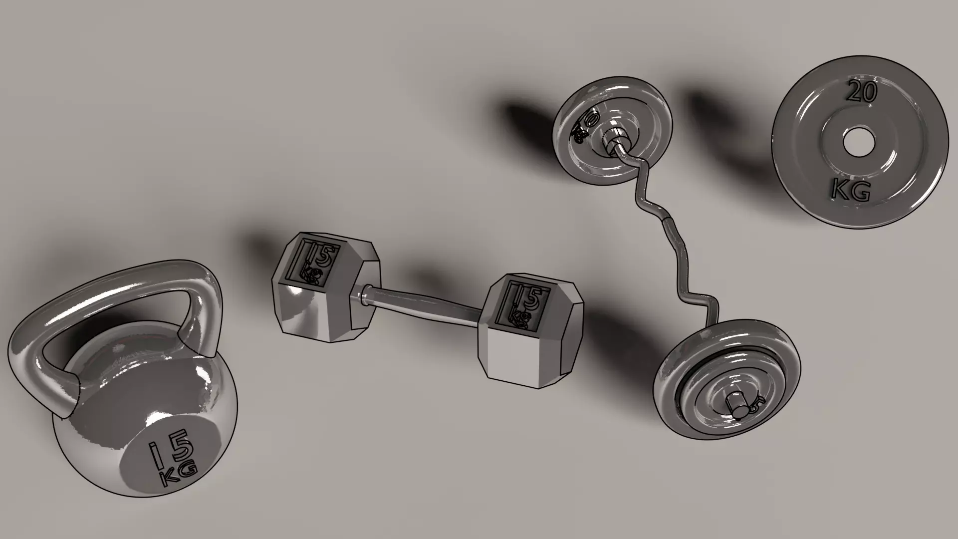 Miniature gym weights - 4 models 3D print model_0