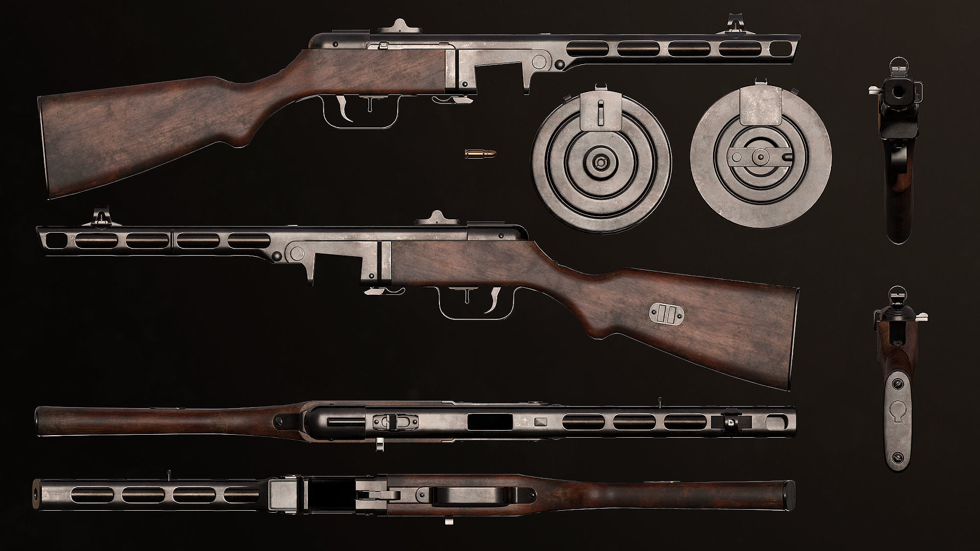 PPSH 41  Low-poly 3D model_2