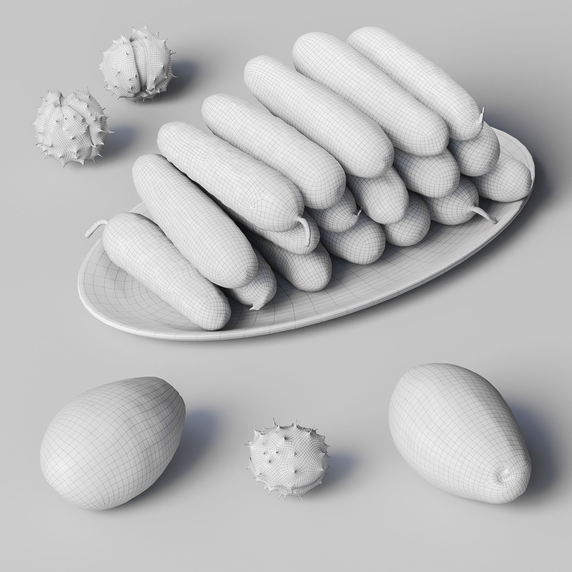 Cucumbers chestnuts and avocados Low-poly 3D model_1