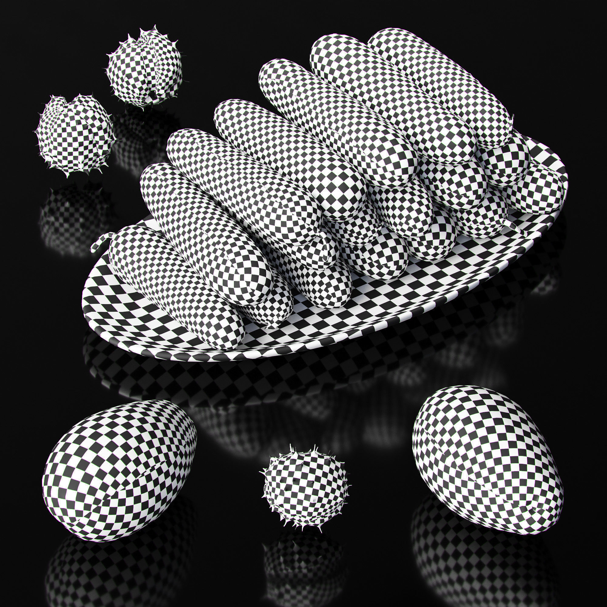 Cucumbers chestnuts and avocados Low-poly 3D model_2