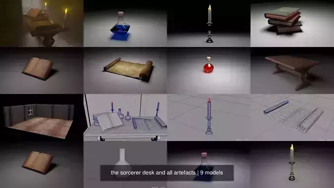 the sorcerer desk and all artefacts 3D Model Collection